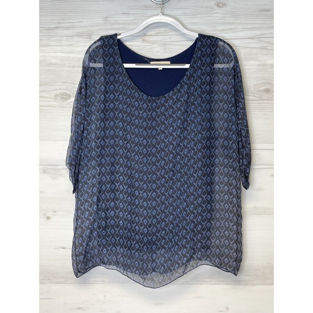 Pronto Moda Giusy Silk Top Womens Small‎ Blue Short Sleeve Lightweight Flowy